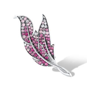 Pink Leaf Silver Brooch