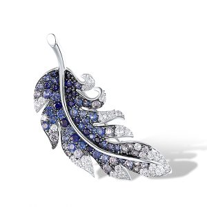 Blue Leaf Silver Brooch