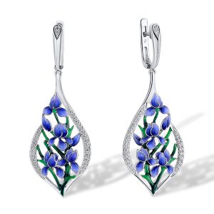 Blue Flower Enamel Earrings